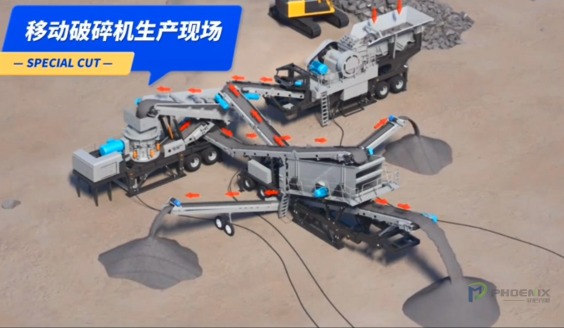移動破碎機生產(chǎn)現(xiàn)場模擬動畫
